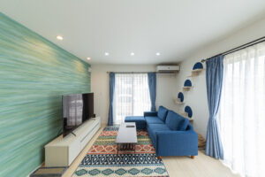 さわやかなグリーンのリビング